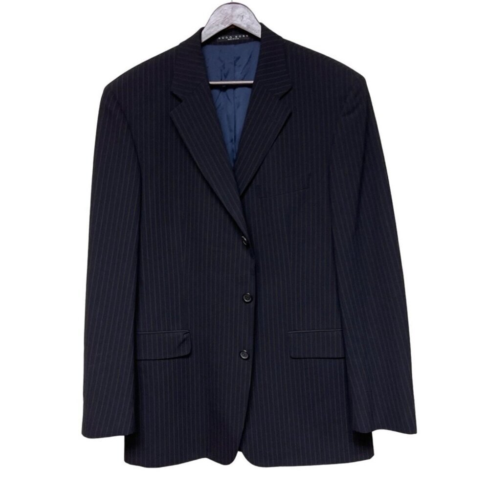 Hugo Boss Da Vinci Lucca Men's Blazer Sport Jacket Black Pin Stripe  Wool 44R